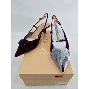 Jewel Badgley Mischka Tabitha Slingback Heels Women 6.5 Burgundy Velvet - New